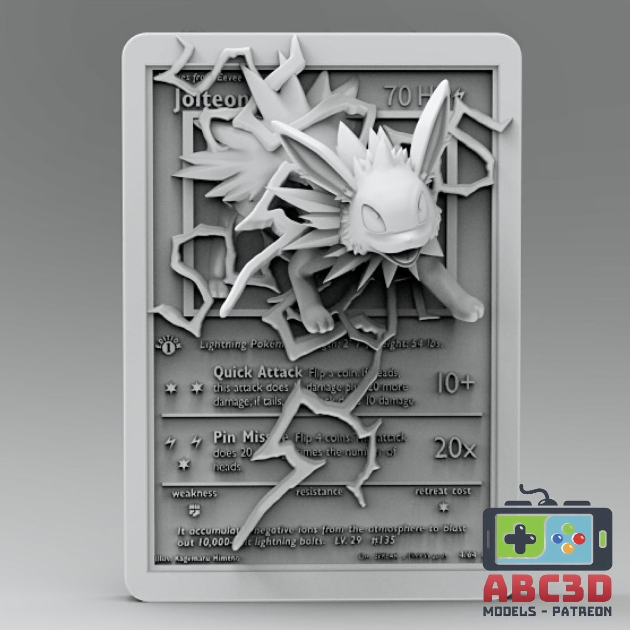 Jolteon - 3D Printed Pokemon Card Wall Hanger | Fan Art | Pokemon TCG | Resin Model | ABC3D Models