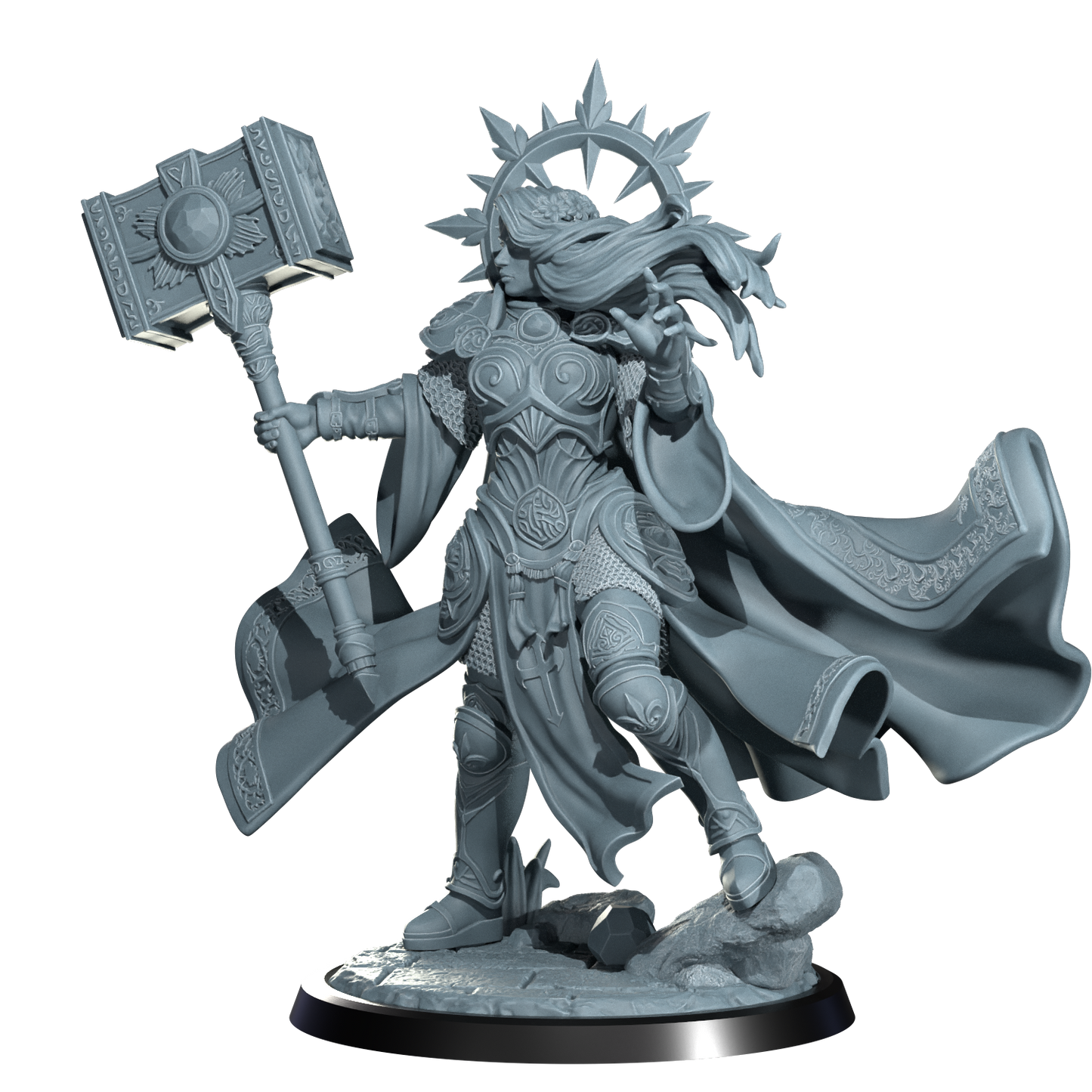 Lyriana Dawnbringer, Aasimar Cleric | Dungeons and Damsels | Cosmondo | 28mm, 32mm, 75mm | Dungeons & Dragons | TTRPG | RPG | Resin