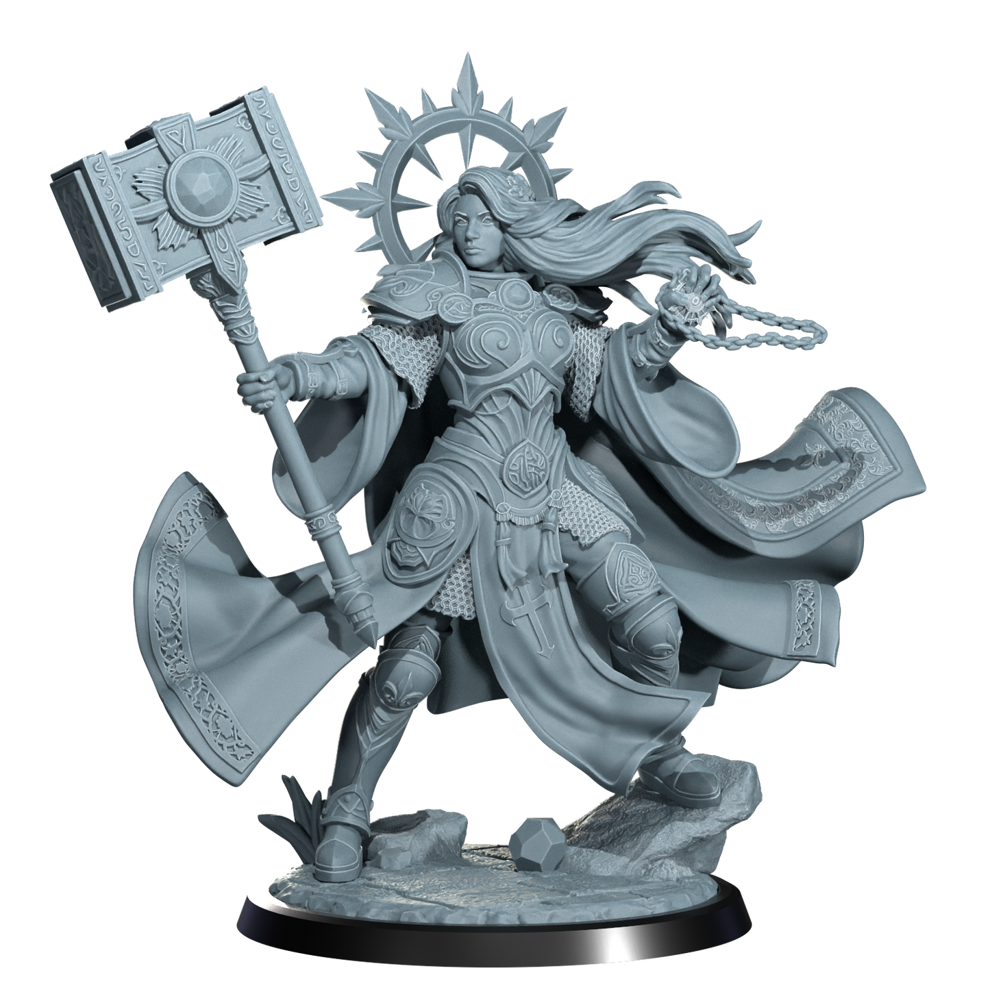 Lyriana Dawnbringer, Aasimar Cleric | Dungeons and Damsels | Cosmondo | 28mm, 32mm, 75mm | Dungeons & Dragons | TTRPG | RPG | Resin
