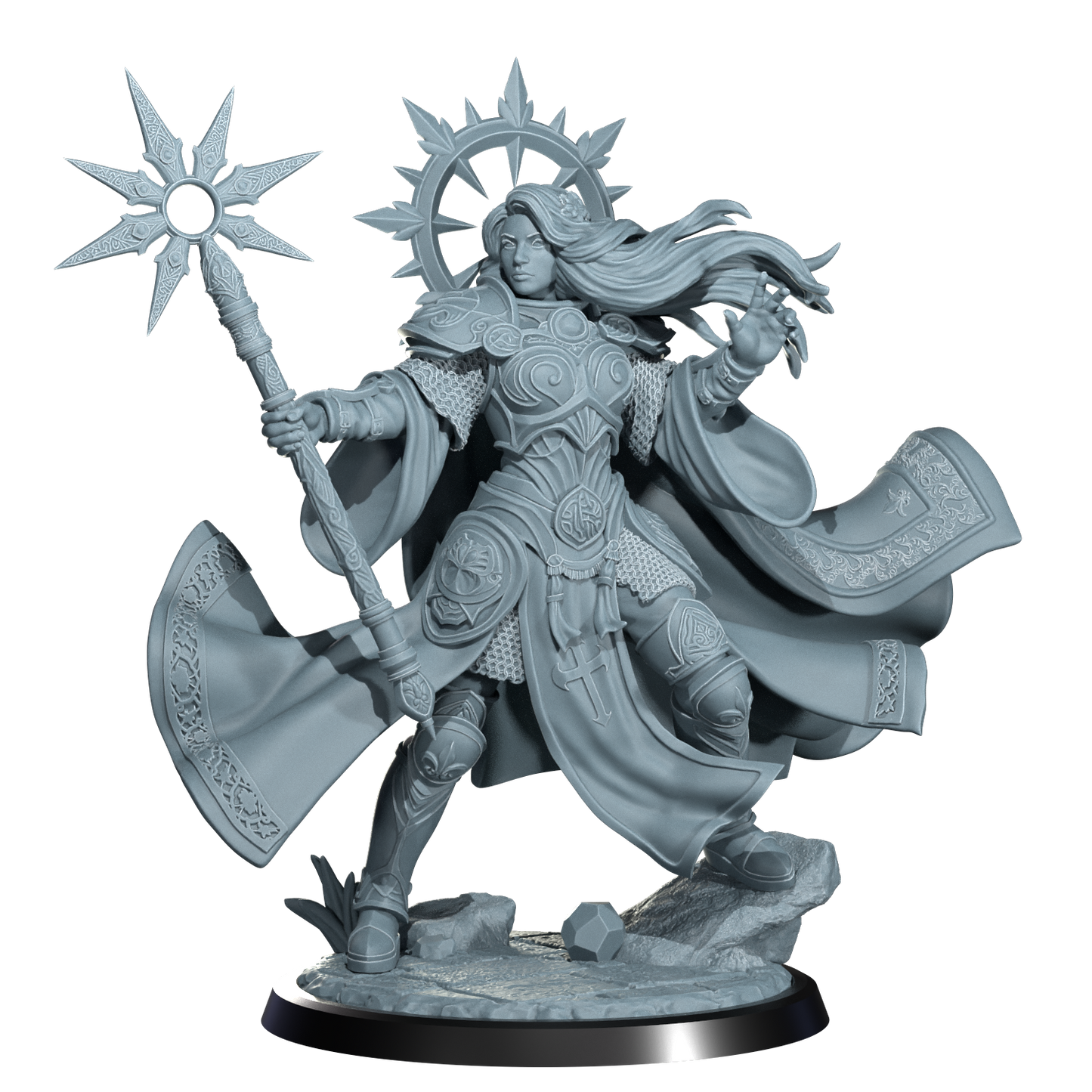 Lyriana Dawnbringer, Aasimar Cleric | Dungeons and Damsels | Cosmondo | 28mm, 32mm, 75mm | Dungeons & Dragons | TTRPG | RPG | Resin