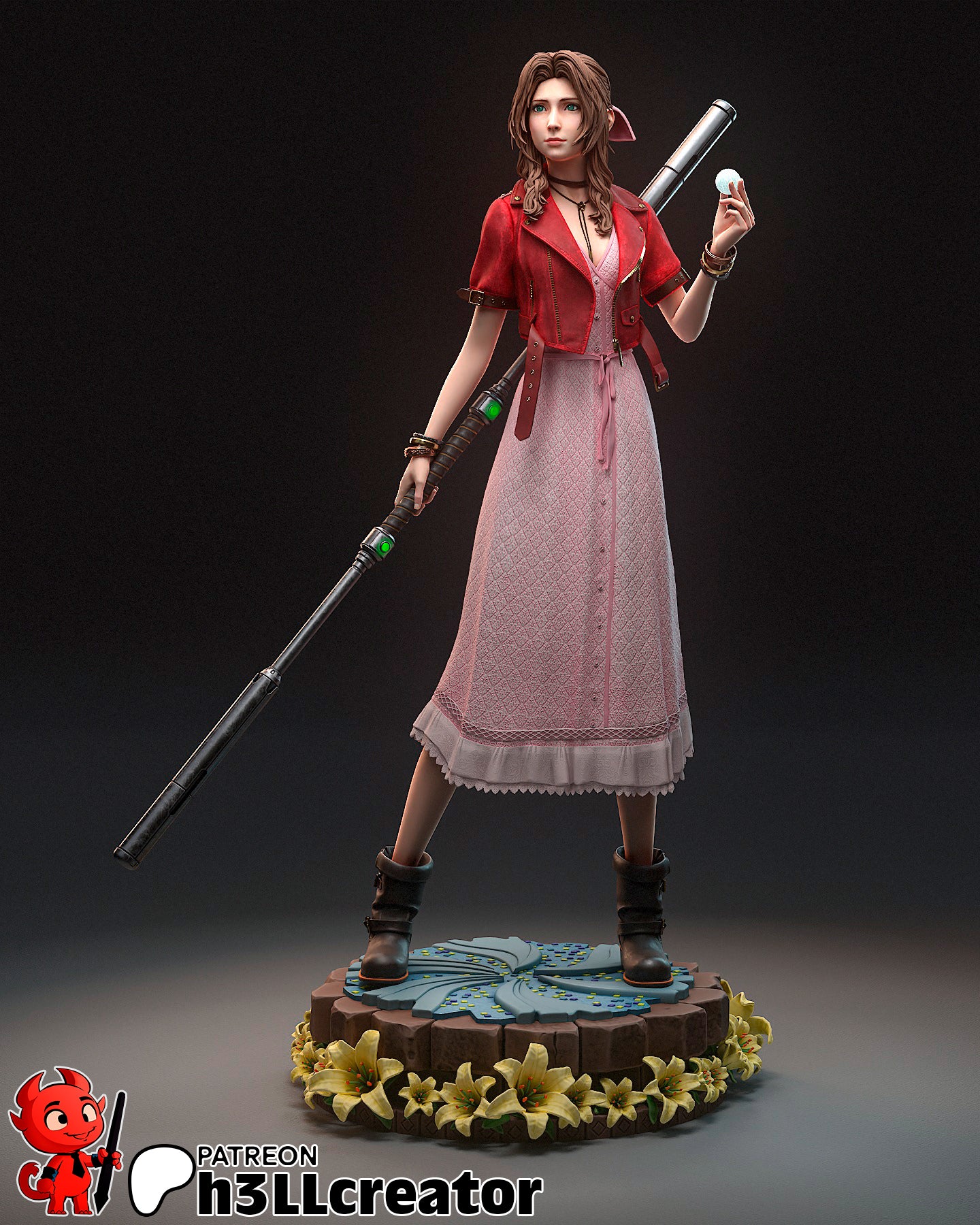 Aerith from Final Fantasy VII (fan art) | Full Model or Bust | Miniature scale 1:12 | h3LL Creator | DIY Model Kit