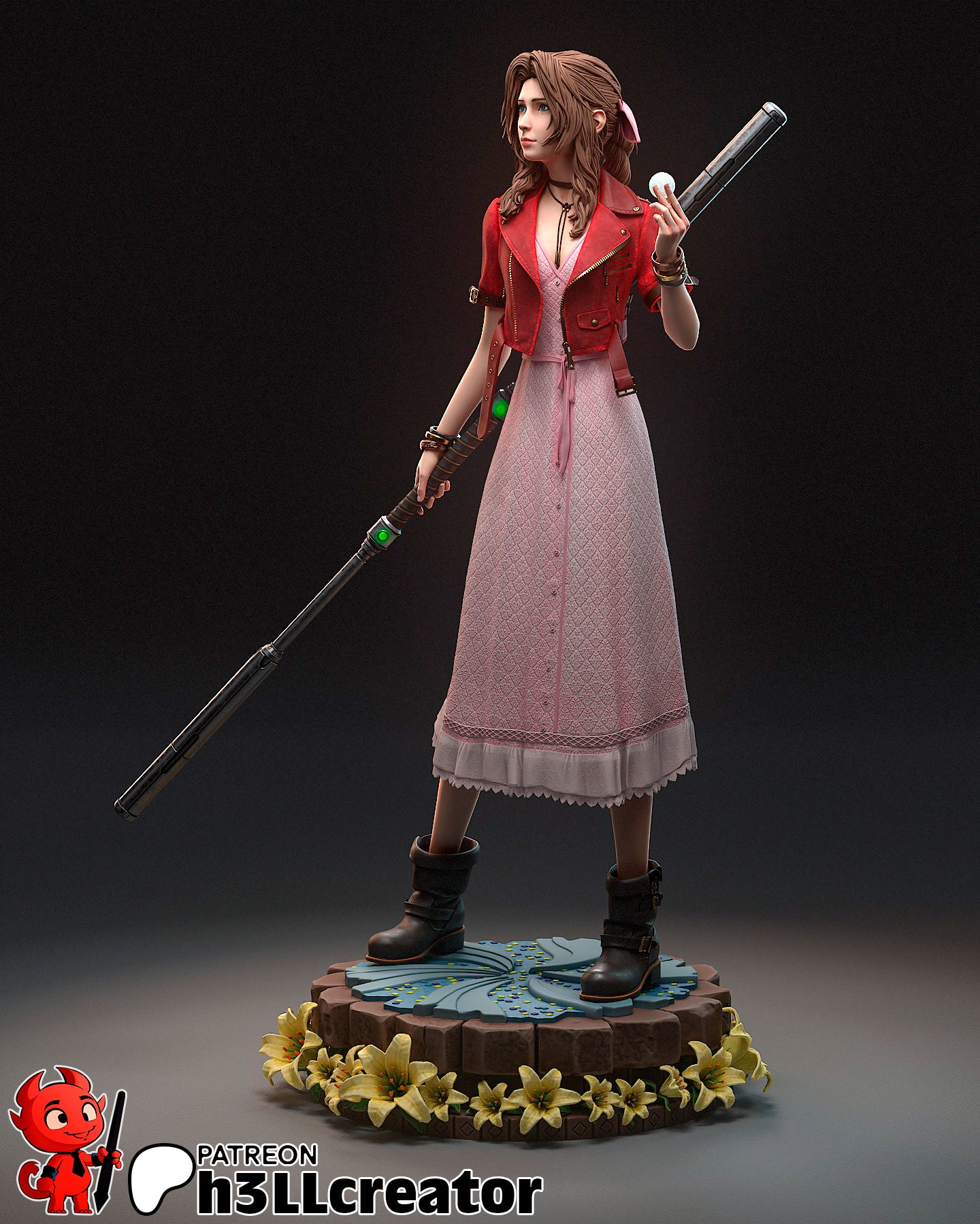Aerith from Final Fantasy VII (fan art) | Full Model or Bust | Miniature scale 1:12 | h3LL Creator | DIY Model Kit