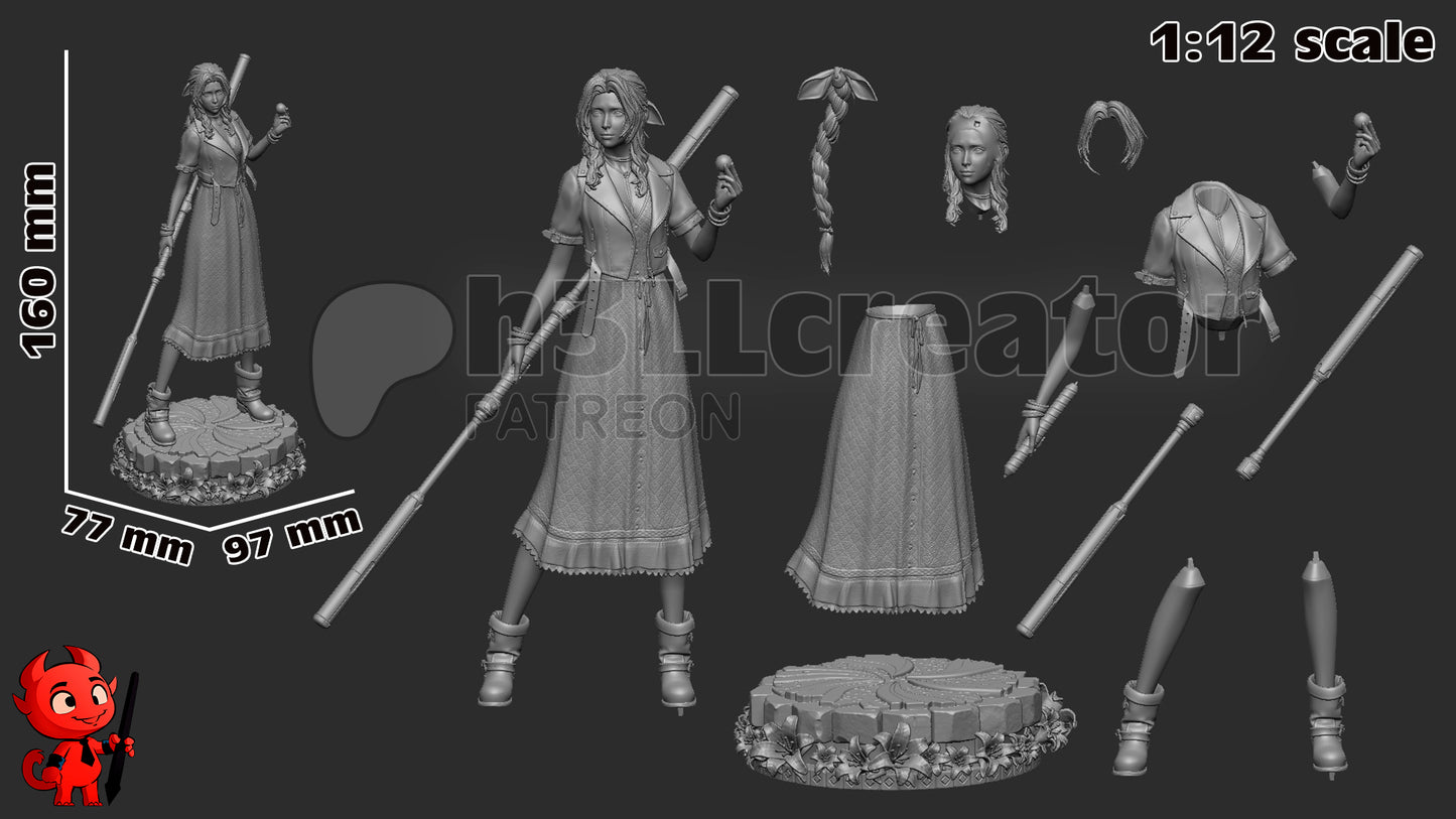 Aerith from Final Fantasy VII (fan art) | Full Model or Bust | Miniature scale 1:12 | h3LL Creator | DIY Model Kit