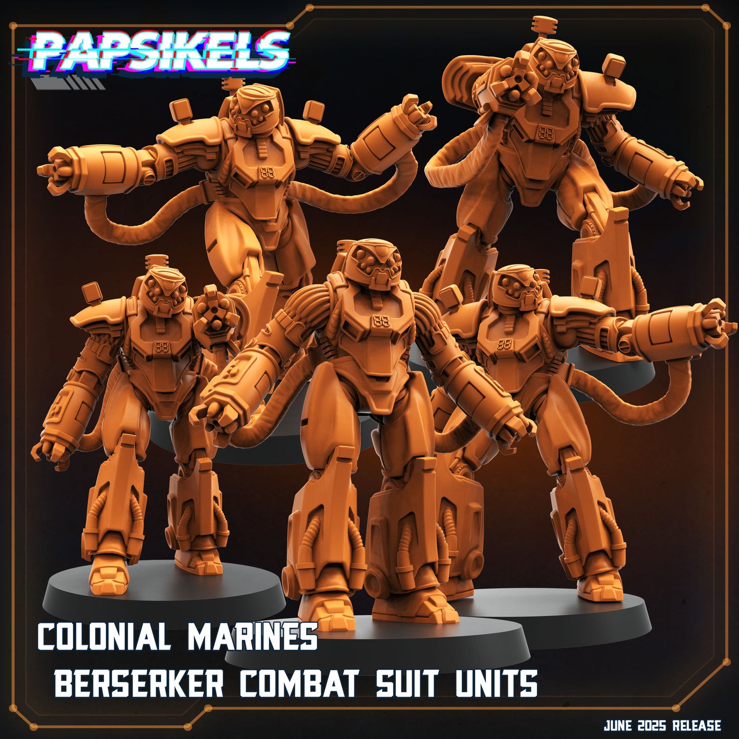 Aliens Vs Humans - Dark Space I Colonial Marines Berserker Combat Suit Units - Papsikels, 28 / 32mm Mini for TTRPG Gaming, Alien RPG