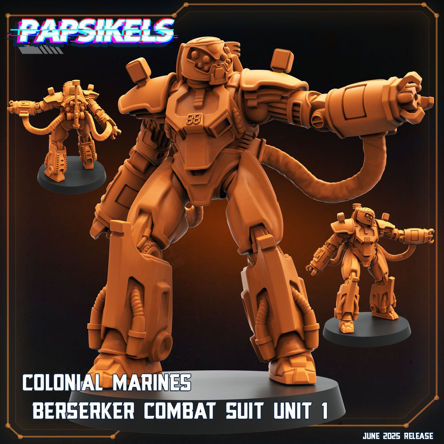 Aliens Vs Humans - Dark Space I Colonial Marines Berserker Combat Suit Units - Papsikels, 28 / 32mm Mini for TTRPG Gaming, Alien RPG