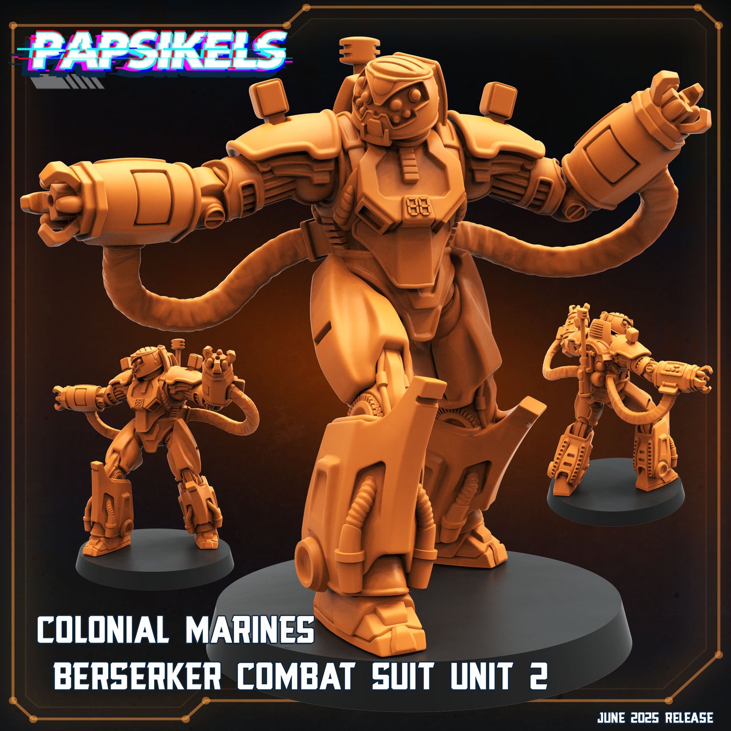 Aliens Vs Humans - Dark Space I Colonial Marines Berserker Combat Suit Units - Papsikels, 28 / 32mm Mini for TTRPG Gaming, Alien RPG