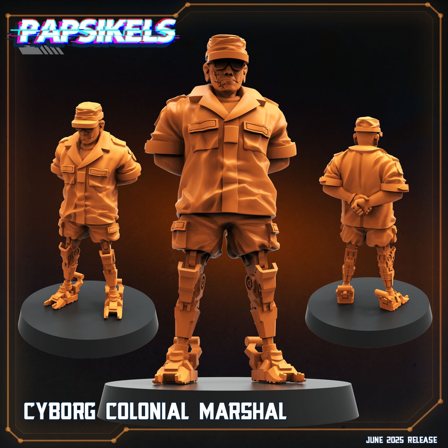Aliens Vs Humans - Dark Space I Cyborg Colonian Marshal - Papsikels, 28mm / 32mm Mini for TTRPG Gaming, Alien RPG