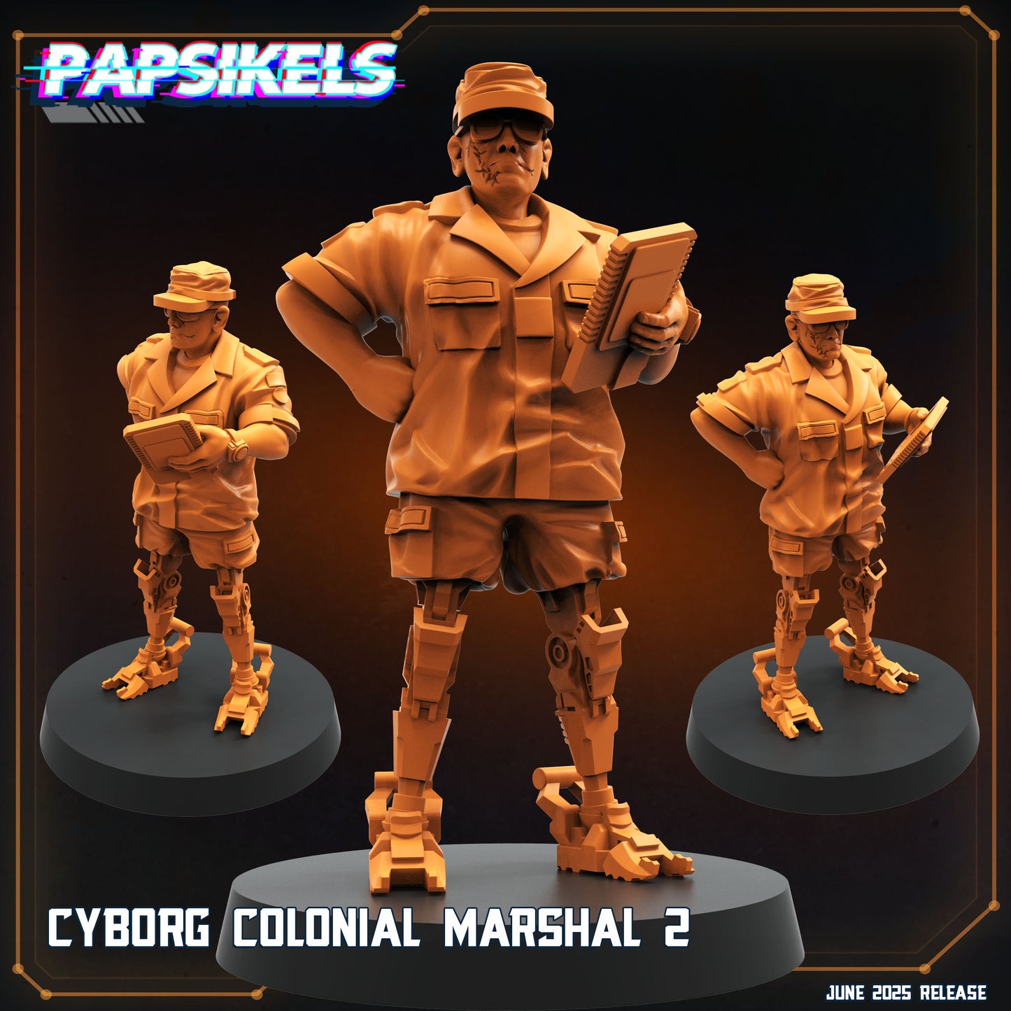 Aliens Vs Humans - Dark Space I Cyborg Colonian Marshal - Papsikels, 28mm / 32mm Mini for TTRPG Gaming, Alien RPG