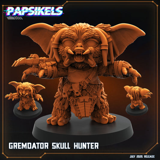 Gremdator Skull Hunter, Gremlins Inspired Hybrid | Papsikels, 32mm or 75mm, 3D Printed Resin Model for Tabletop