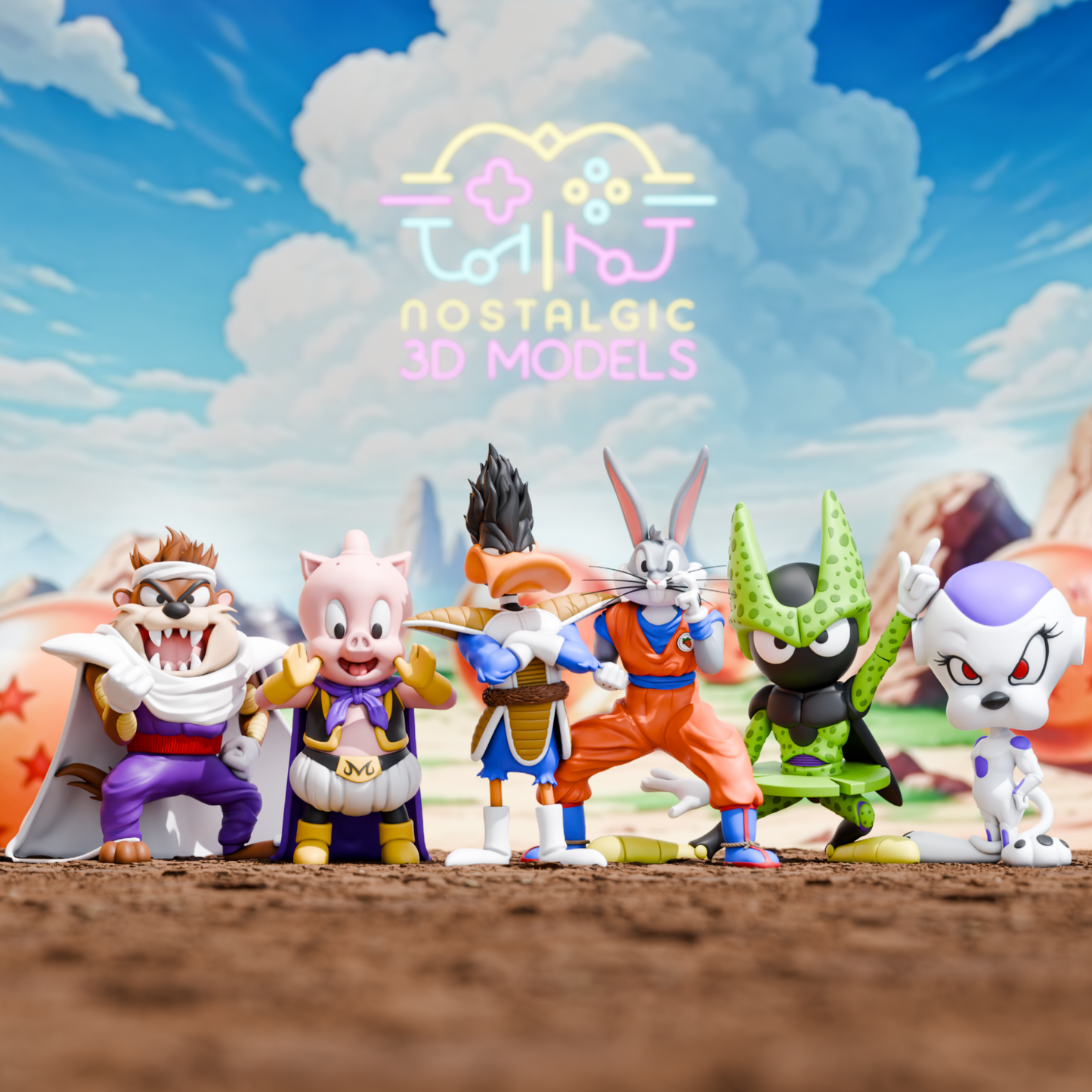 Looney Ball Z Crossover Resin Figures | DBZ x Looney Tunes Mashup | Nostalgic 3D Models | Fan Art Collectibles