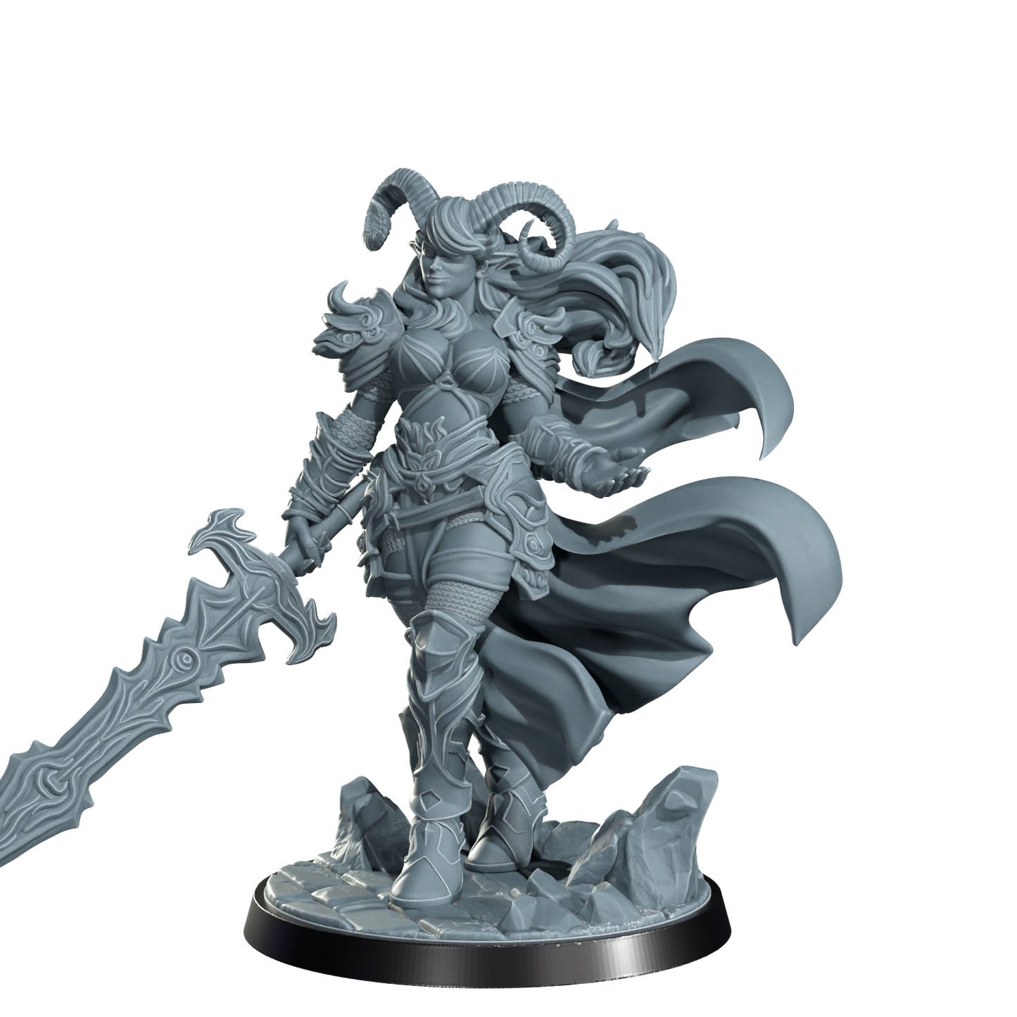 Kaela The Infernal Blade, Tiefling Warrior | Dungeons and Damsels | Cosmondo | 28mm, 32mm, 75mm | Dungeons & Dragons | TTRPG | RPG | Resin
