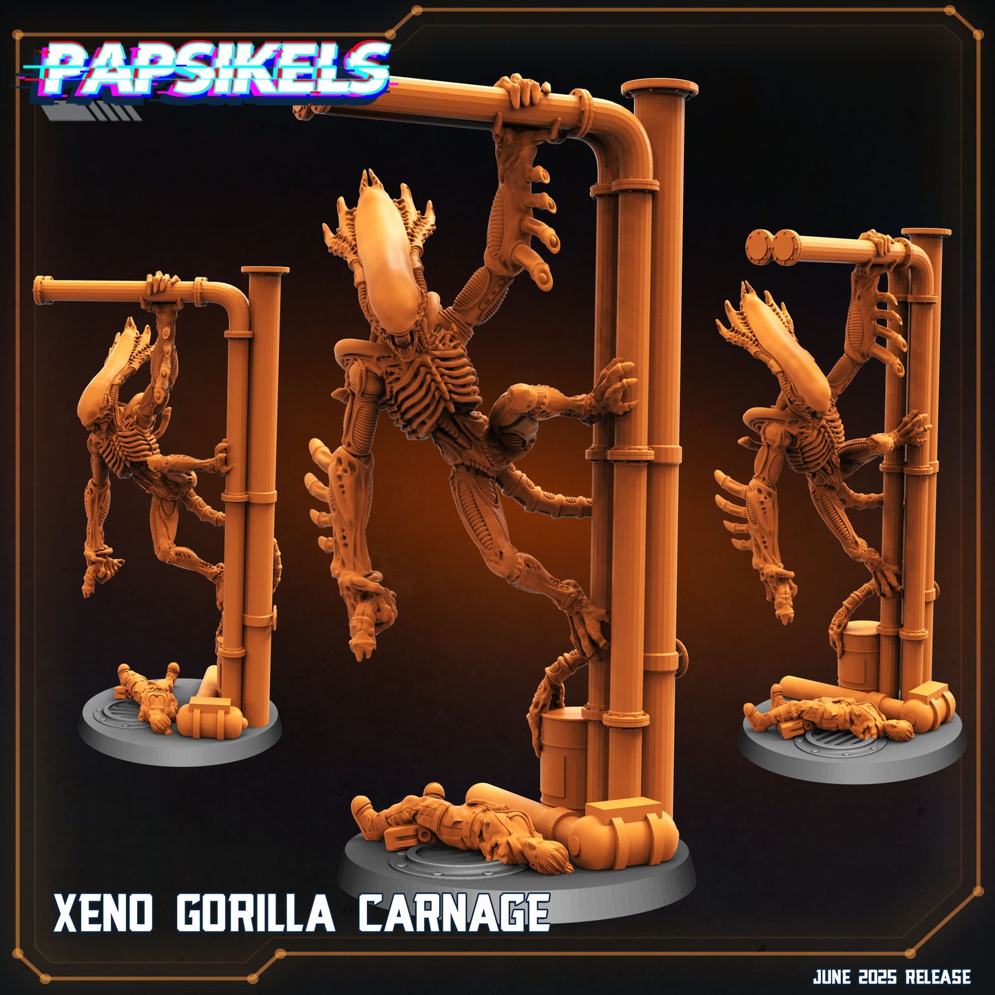Aliens Vs Humans - Dark Space I Xeno Gorilla Carnage - Papsikels, 28mm / 32mm Mini for TTRPG Gaming, Alien RPG