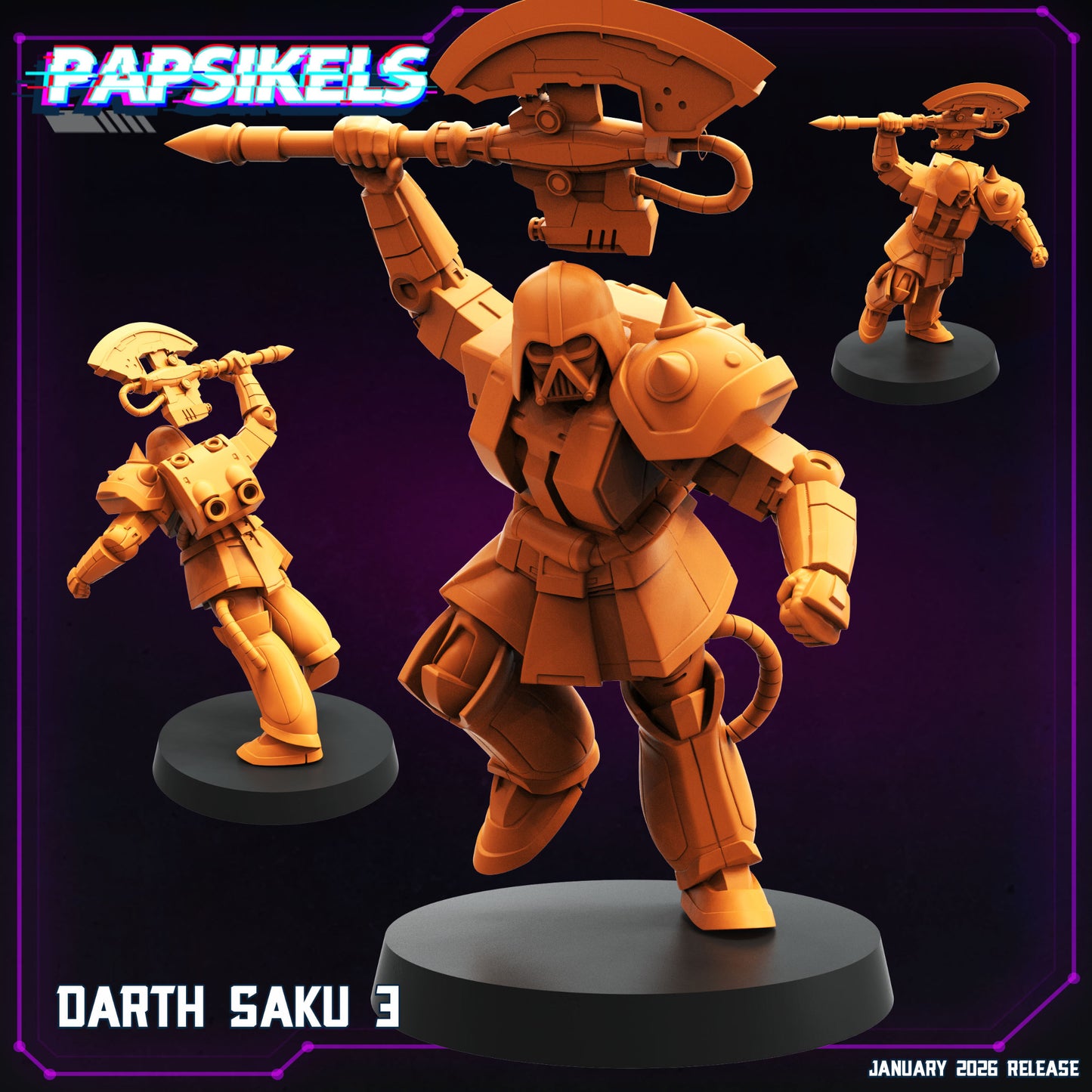 Darth Saku 3 Papsikels armoured sci fi resin miniature wielding a large futuristic axe