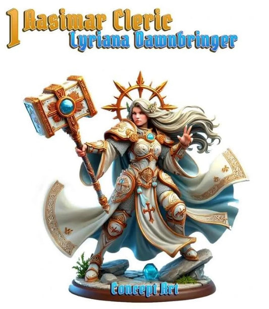 Lyriana Dawnbringer, Aasimar Cleric | Dungeons and Damsels | Cosmondo | 28mm, 32mm, 75mm | Dungeons & Dragons | TTRPG | RPG | Resin