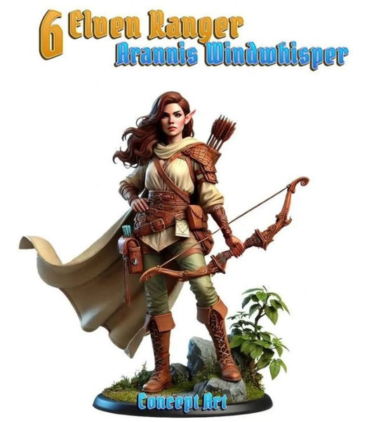 Arannis Windwhisper, Elven Ranger | Dungeons and Damsels | Cosmondo | 28mm, 32mm, 75mm | Dungeons & Dragons | TTRPG | RPG | Resin