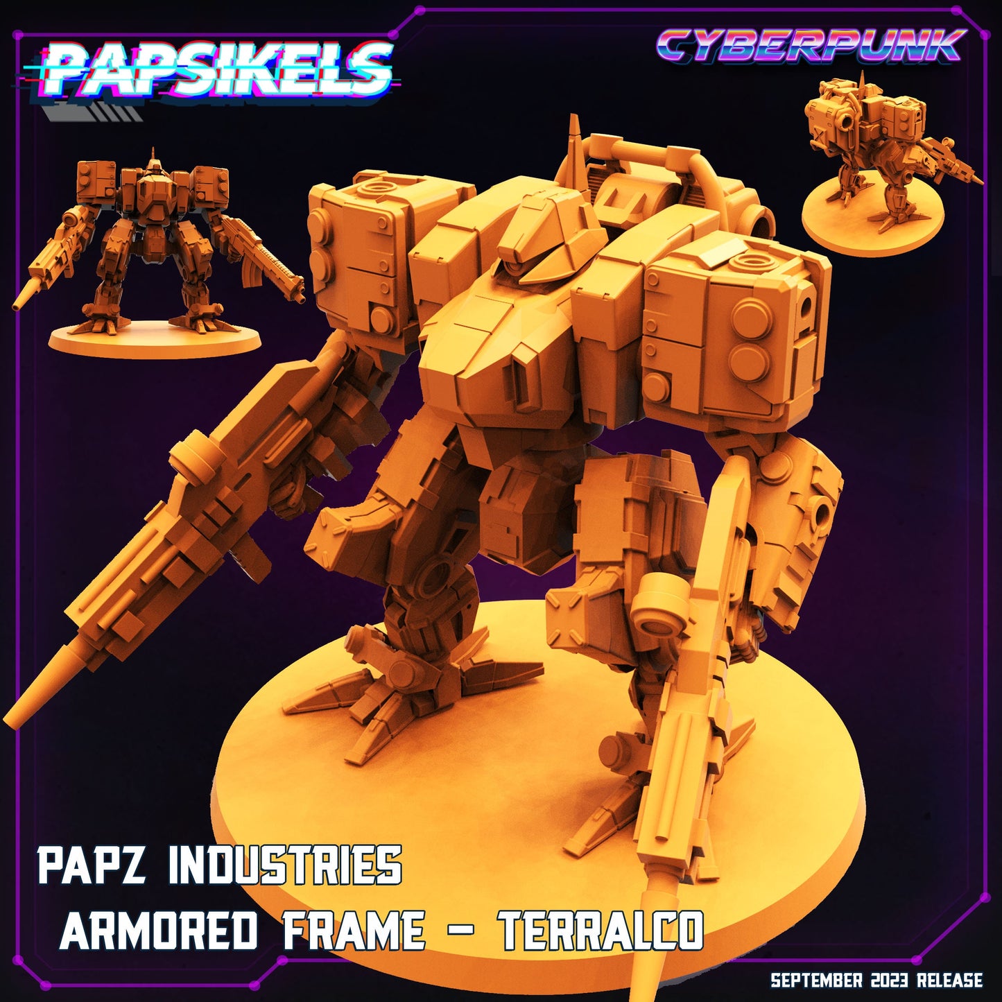 Terralco Armored Frame Miniature - Cyberpunk Wargaming Sculpture for RPG & TTRPG by Papz Industries