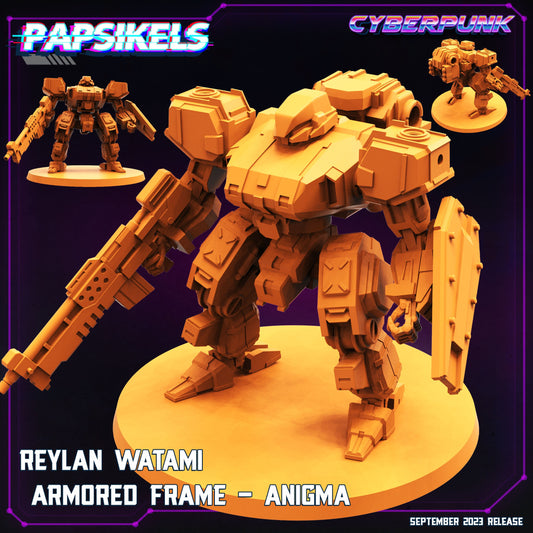 Cyberpunk Armored Frame Miniature - Reylan Wutami Anigma Sculpt for Wargaming and TTRPG
