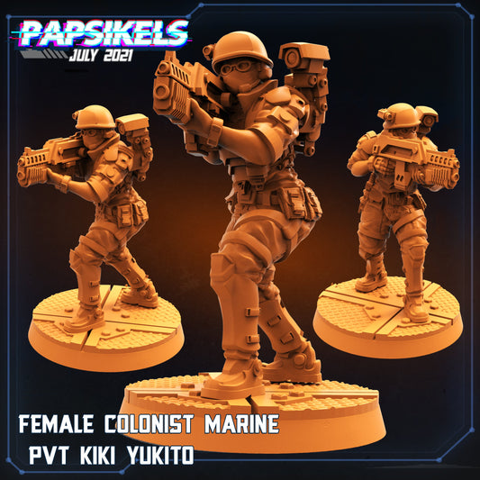 Female Colonist Marine Miniature: Pvt Kiki Yukito - 32mm Sci-Fi Alien Hunter Figure for Tabletop Gaming