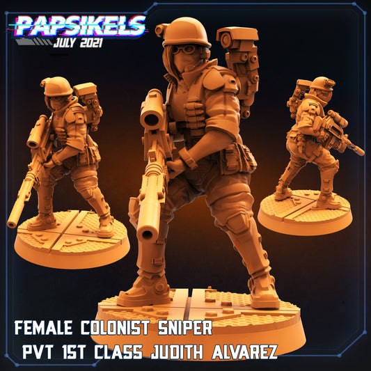 Female Colonial Marine Sniper Miniature - 32mm Aliens vs Humans Figurine - Judith Alvarez by Papsikels