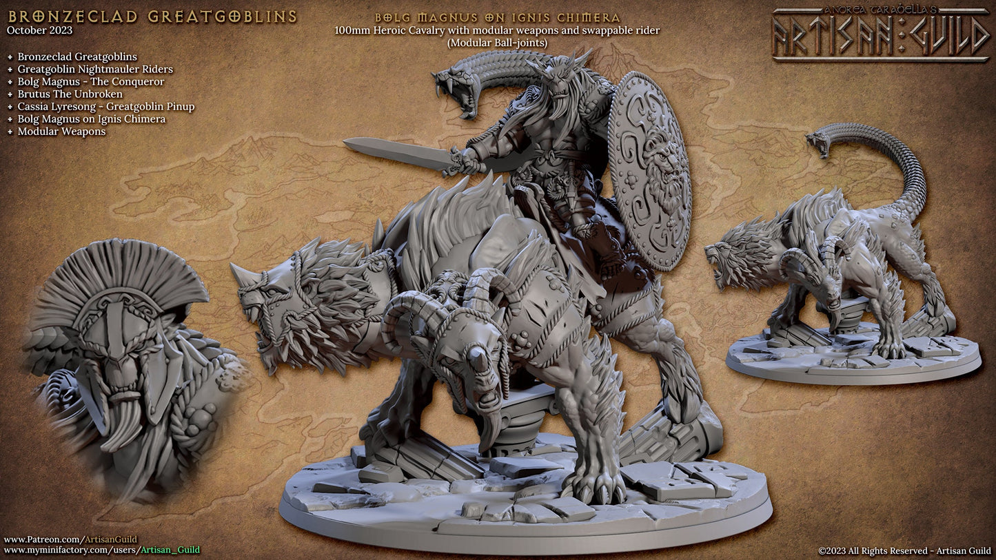 Bolg Magnus Chimera: Bronzeclad Greatgoblin Miniature for D&D, Pathfinder, and TTRPG Campaigns