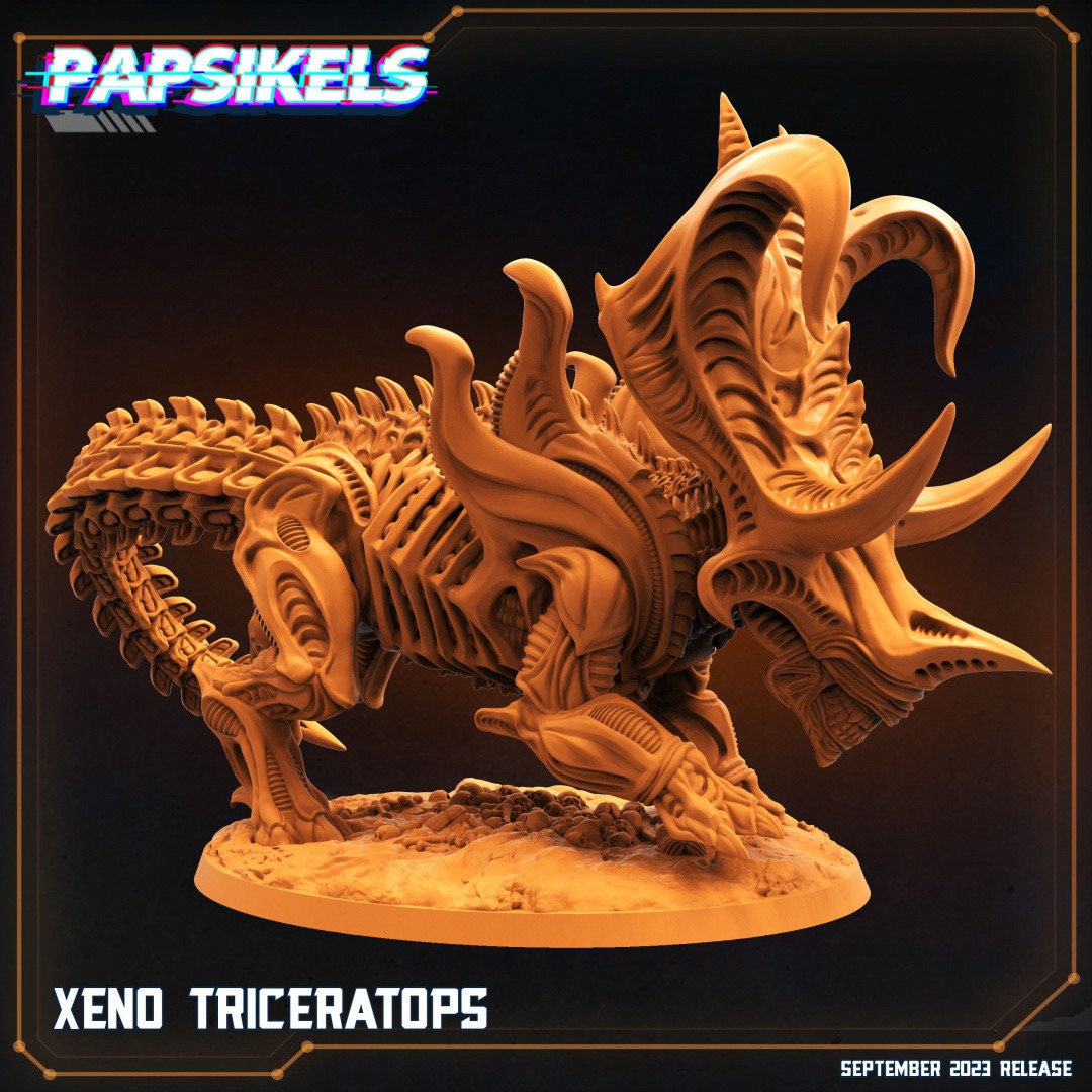 Xenowars Xeno Triceratops Resin Miniature - Papsikels Alien-Inspired Dinosaur for TTRPG Tabletop Gaming