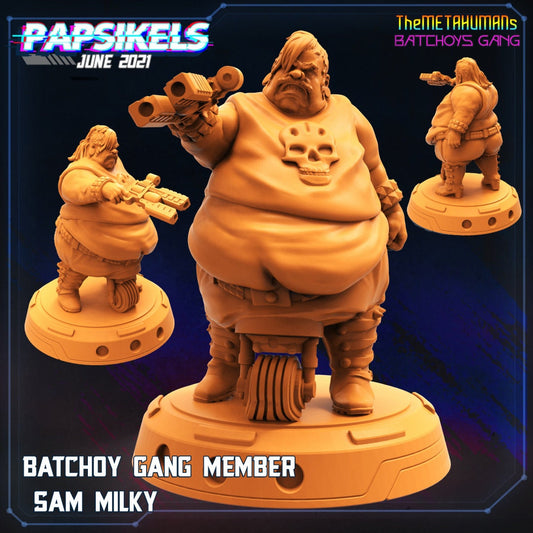 Cyberpunk Batchoy Gang Member Sam Milky - 32mm Papsikels RPG Miniature for Tabletop Gaming