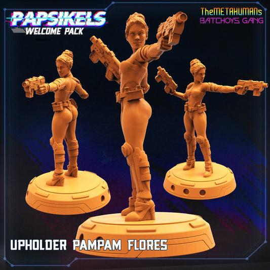 Cyberpunk Lady Upholder Miniature - 32mm RPG Gaming Figure - Pampam Flores - Papsikels Collectible