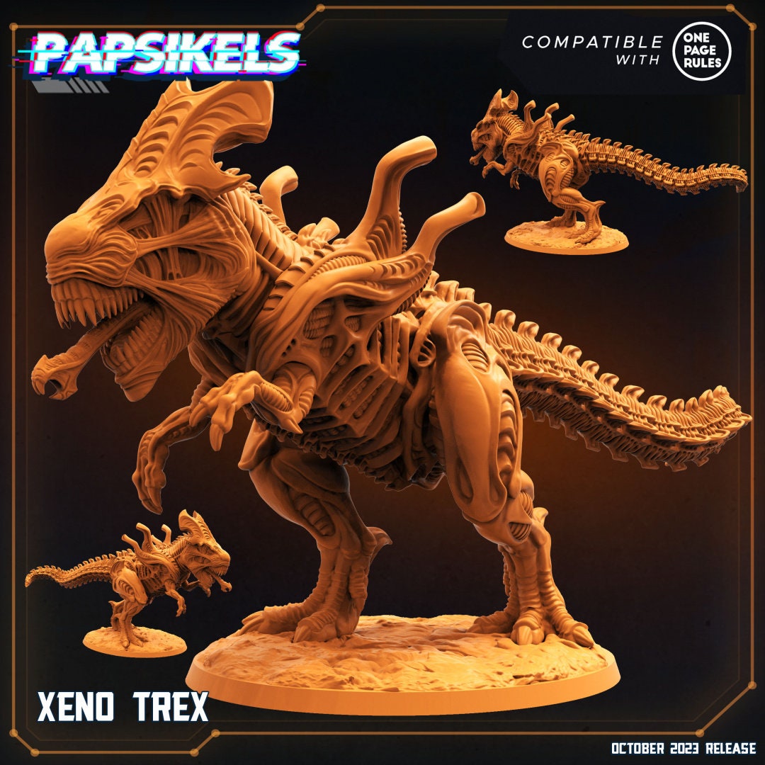 Xeno T-Rex Army: Xenosaur Tyranno Beastmaster Riders - 32mm Resin Tabletop Miniature for OPR