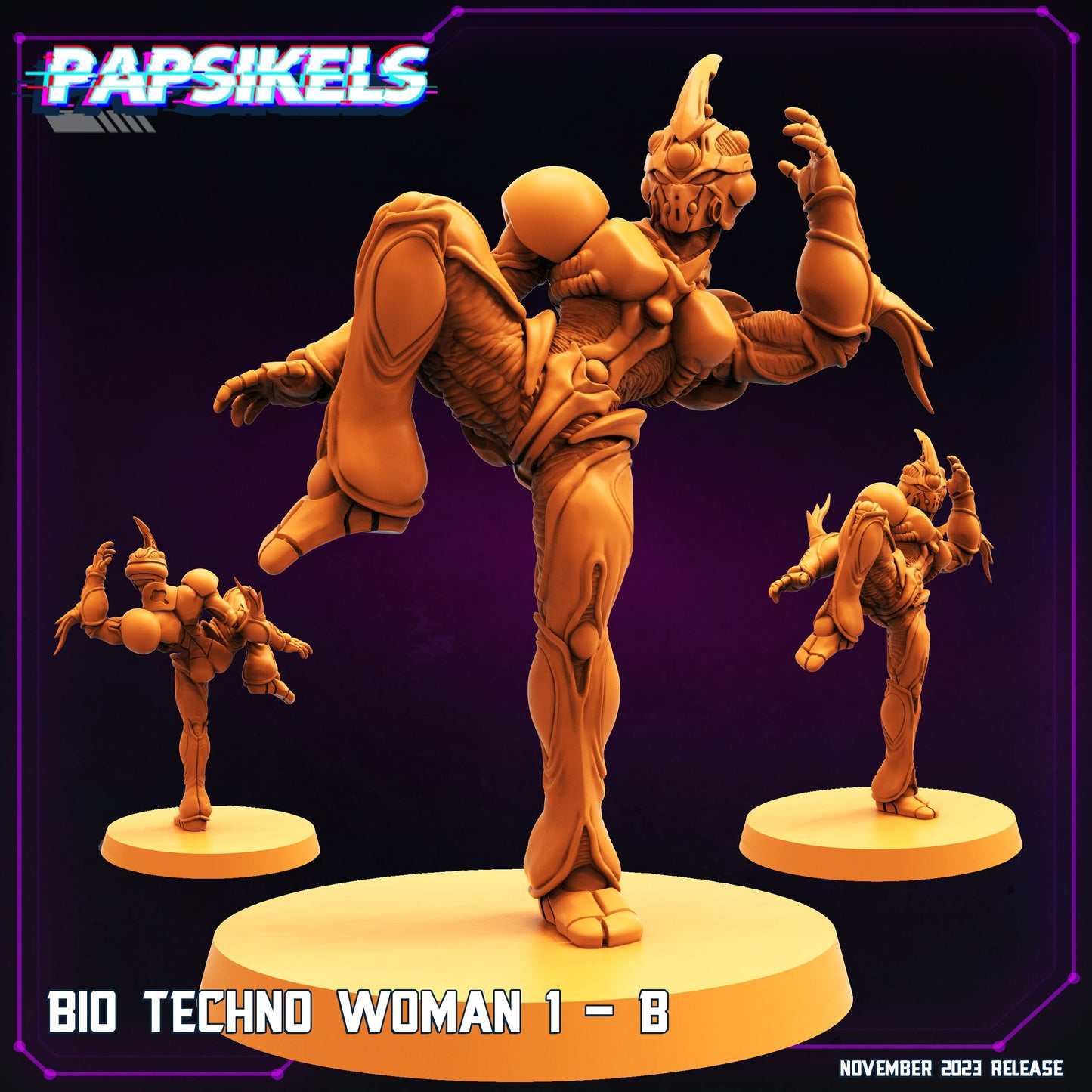 Cyberpunk Bio-Techno Woman Guyver Miniature - 32mm RPG Figurine - Papsikels Anime-Inspired Sci-Fi Model
