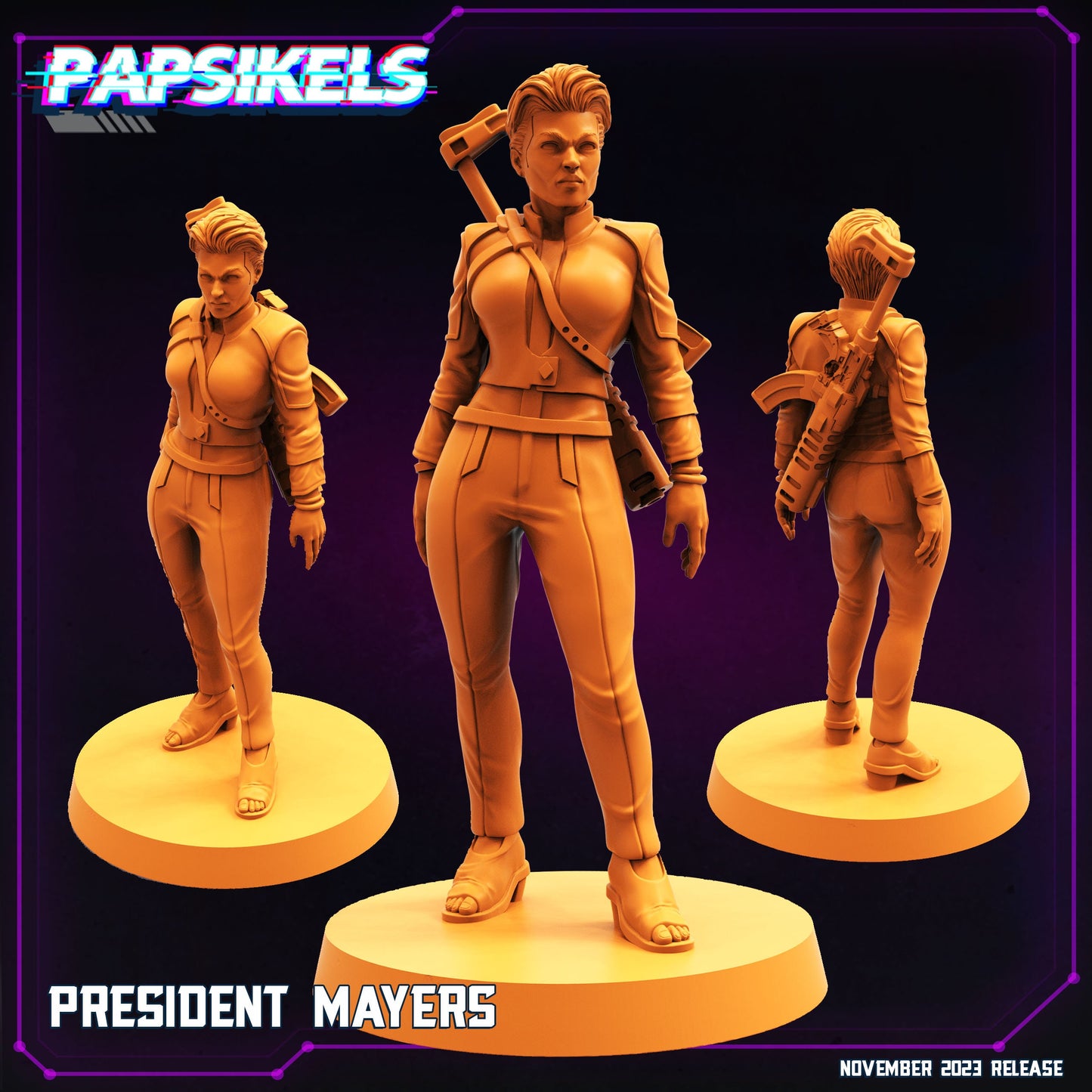 Cyberpunk President Mayers 32mm Miniature for RPG - Papsikels Futuristic Law Enforcer Figurine