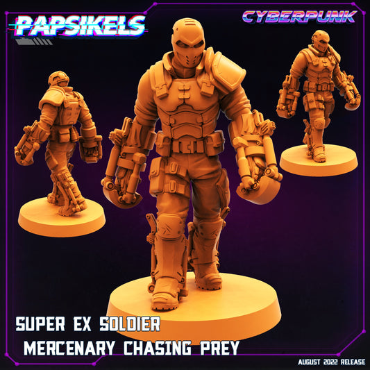 Cyberpunk Ex-Soldier Mercenary Chasing Prey Miniature 32mm - Futuristic RPG Figurine for Tabletop Gaming