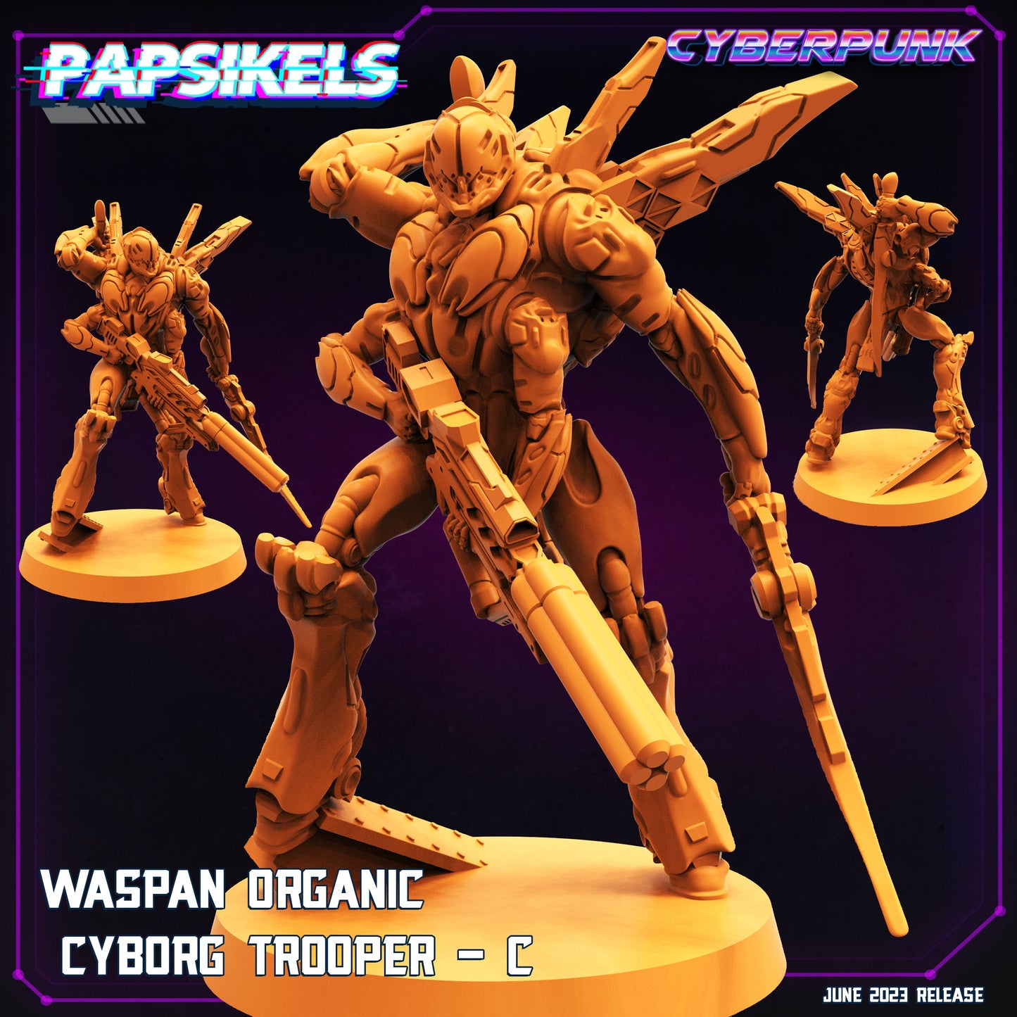 Cyberpunk Waspan Organic Cyborg Trooper Squad Miniature - Sculpted by Papsikels for Wargaming & TTRPG