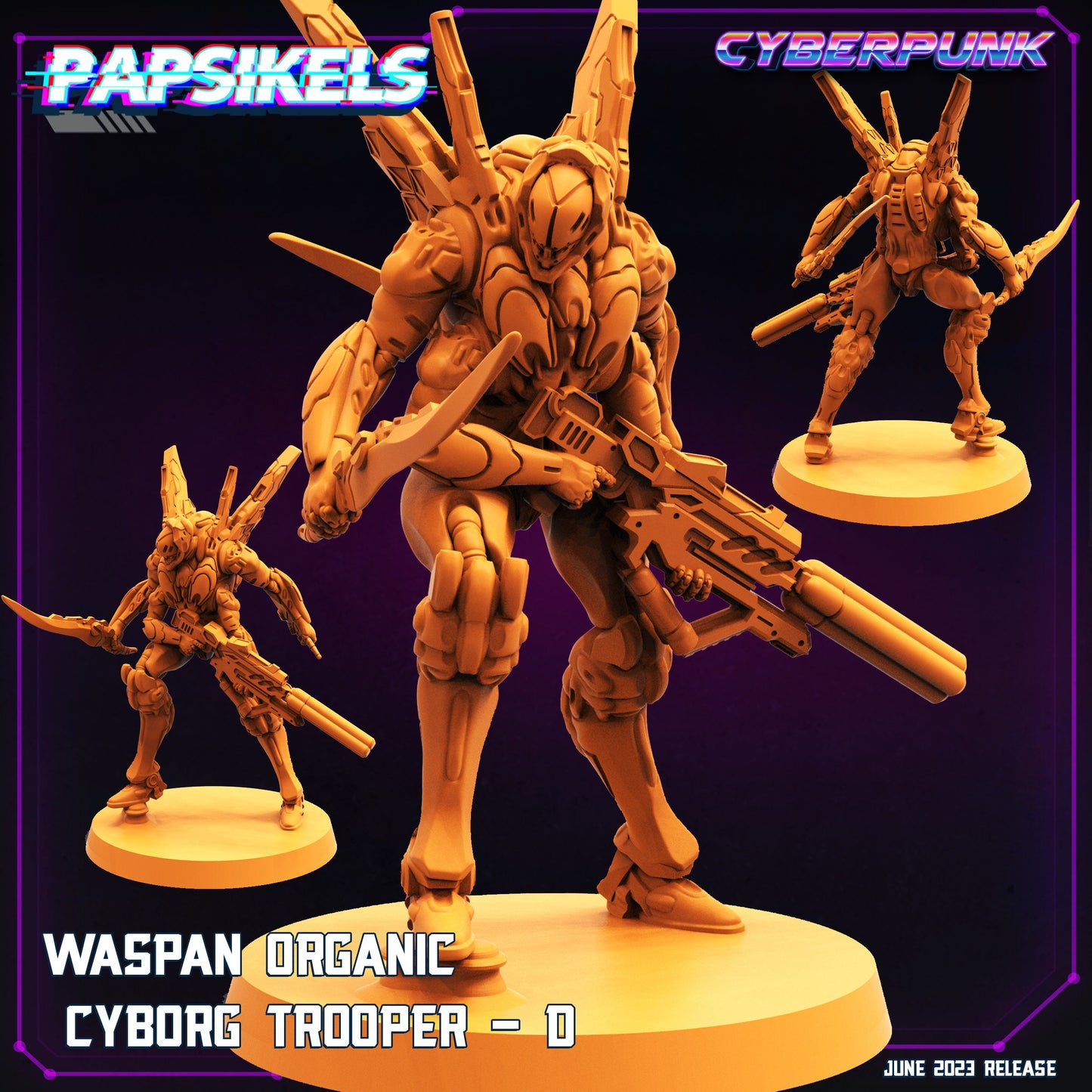 Cyberpunk Waspan Organic Cyborg Trooper Squad Miniature - Sculpted by Papsikels for Wargaming & TTRPG