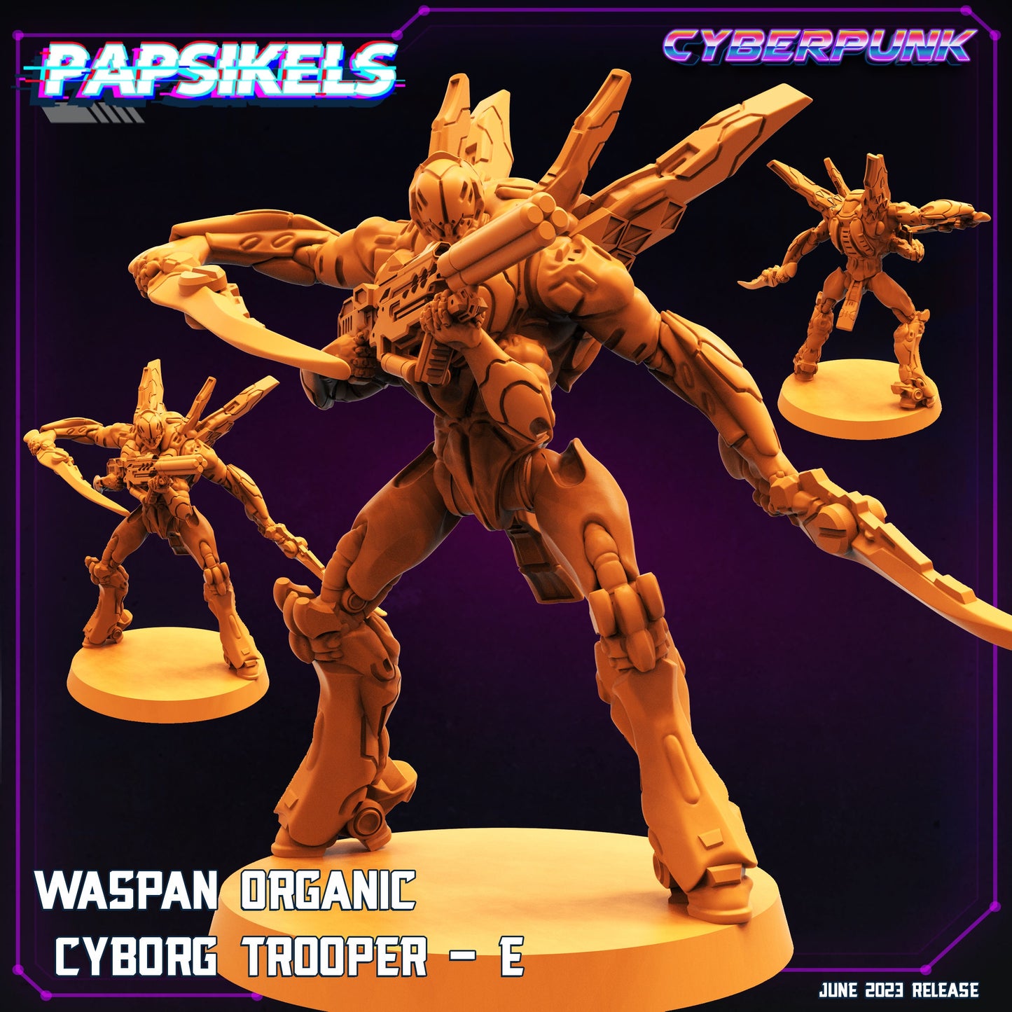 Cyberpunk Waspan Organic Cyborg Trooper Squad Miniature - Sculpted by Papsikels for Wargaming & TTRPG