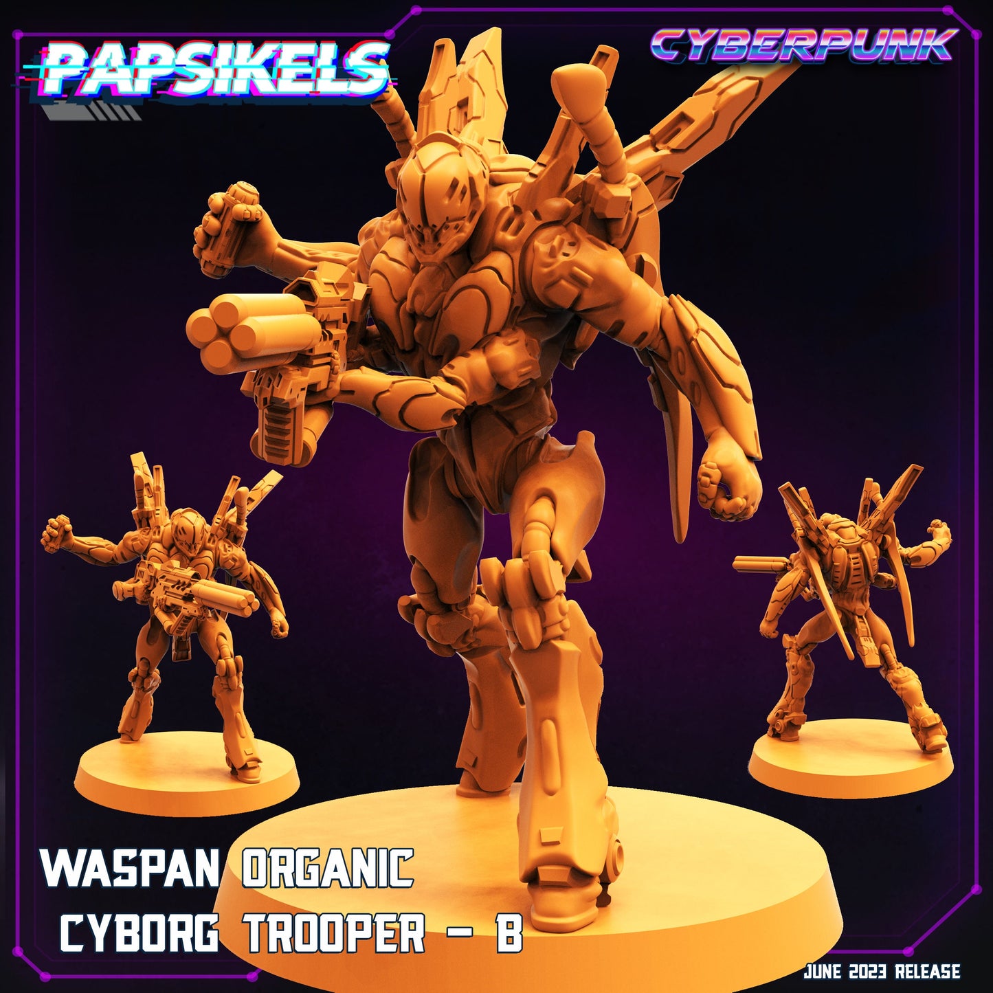 Cyberpunk Waspan Organic Cyborg Trooper Squad Miniature - Sculpted by Papsikels for Wargaming & TTRPG