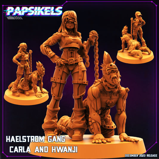 Cyberpunk Haelstrom Gang Carla & Hwanji 32mm Miniatures for RPG Tabletop Gaming by Papsikels