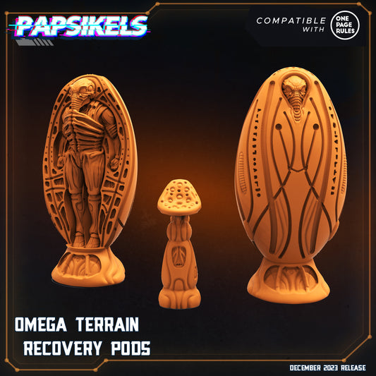 Omega Terrain Recovery Pods: 32mm Resin Tabletop Miniatures for Sci-Fi RPG Alien vs Human Battles