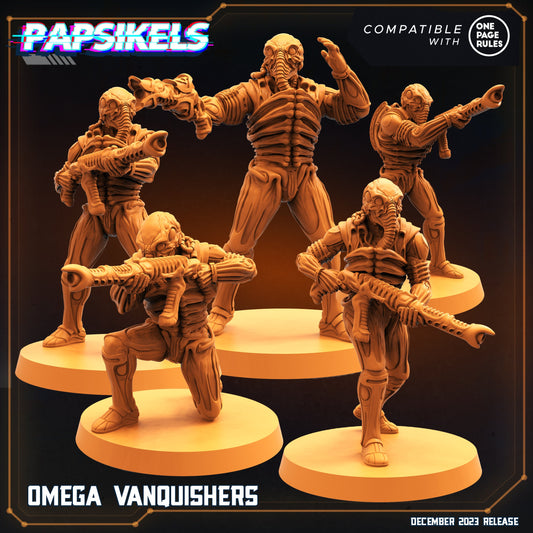 Omega Vanquishers: 32mm Resin Miniatures for Tabletop RPG - Alien vs Human Sci-Fi Figurines by Papsikels