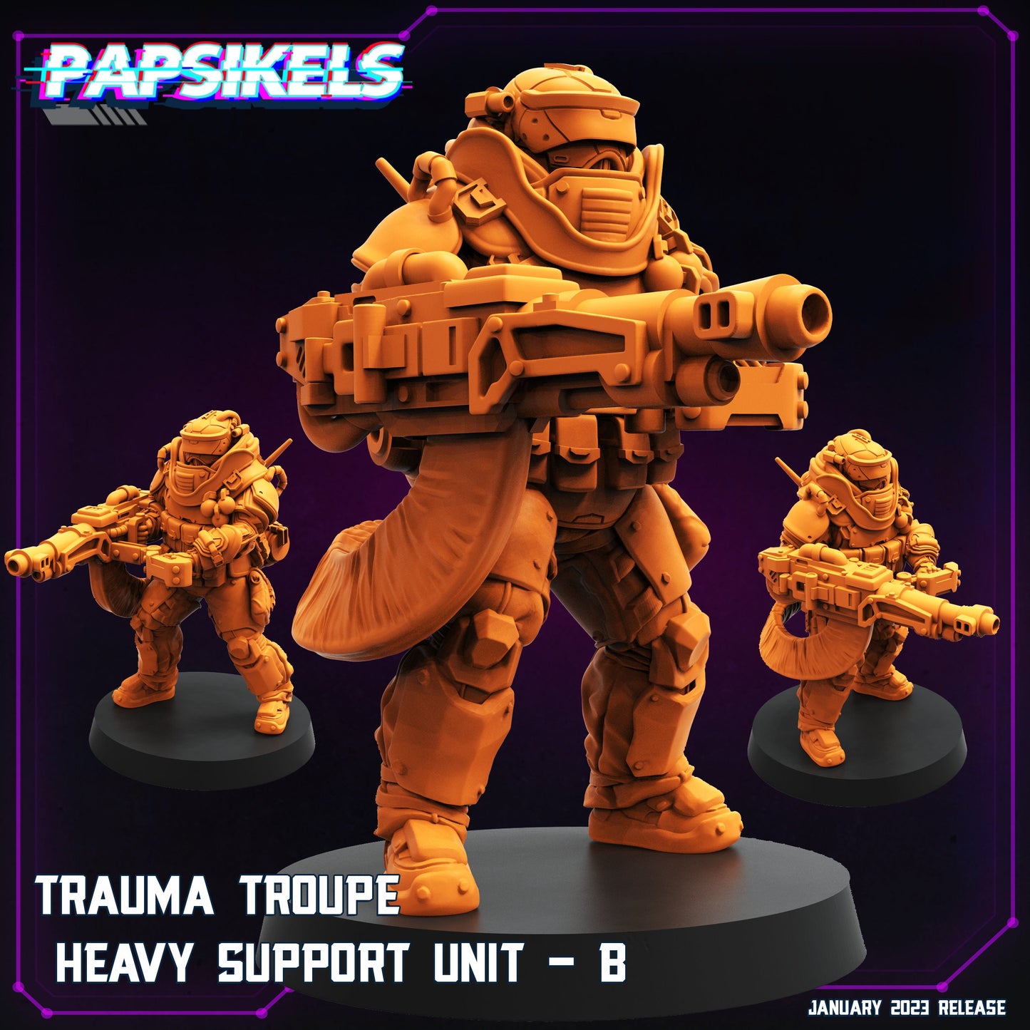Cyberpunk Trauma Troupe Heavy Support Units 32mm Miniature - Anime-inspired RPG Figurine by Papsikels