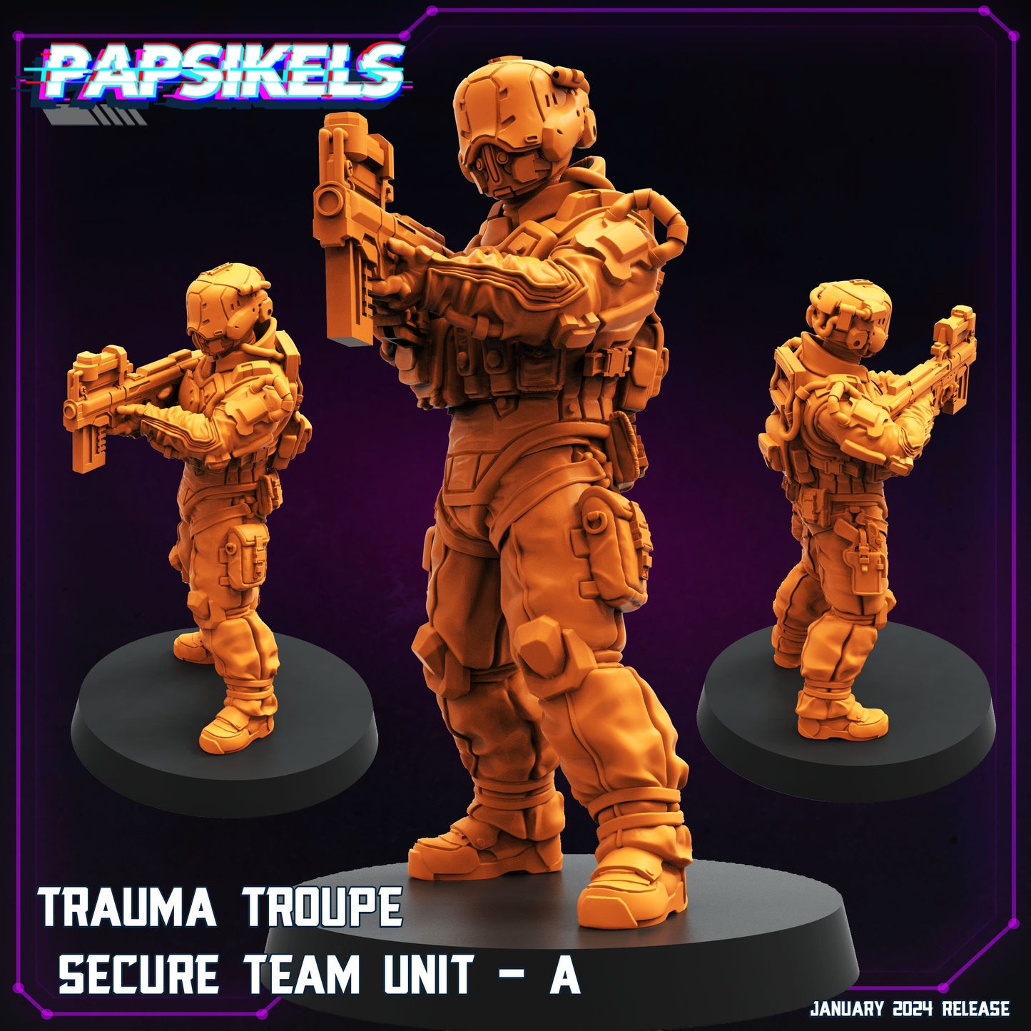 Cyberpunk Trauma Troupe Secure Team Units 32mm Miniature for RPG, Anime-Inspired Tabletop Gaming