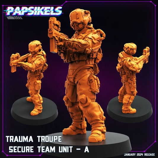 Cyberpunk Trauma Troupe Secure Team Units 32mm Miniature for RPG, Anime-Inspired Tabletop Gaming