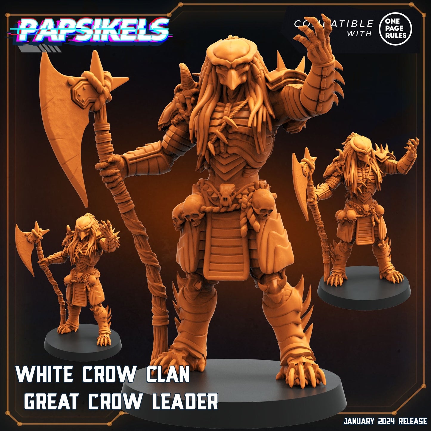 Skull Hunters - White Crow Clan Great Crow Leader | 12 Days of January | Papsikels, Resin Miniature - Tabletop Miniature - 32mm