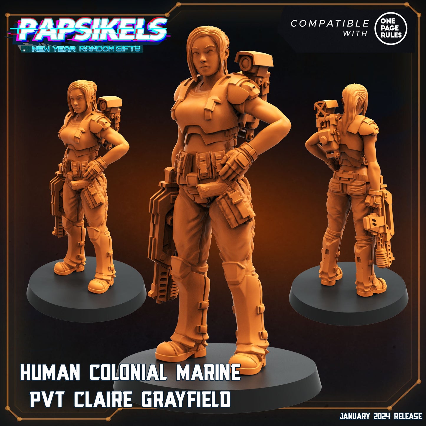 Human Colonial Marine Pvt Claire Grayfield - Resident Evil | 12 Days of January | Papsikels, Resin Miniature - Tabletop Miniature - 32mm