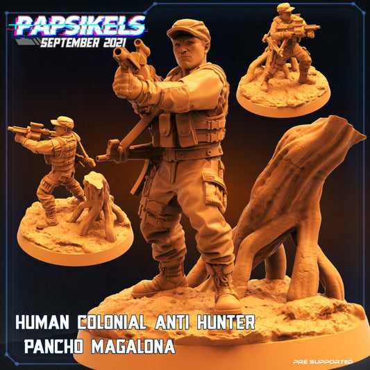 Human Colonial Anti Hunter Pacho Magalona | Skull Hunters | PAPSIKELS | 3D Printed Miniature |  32mm Miniatures