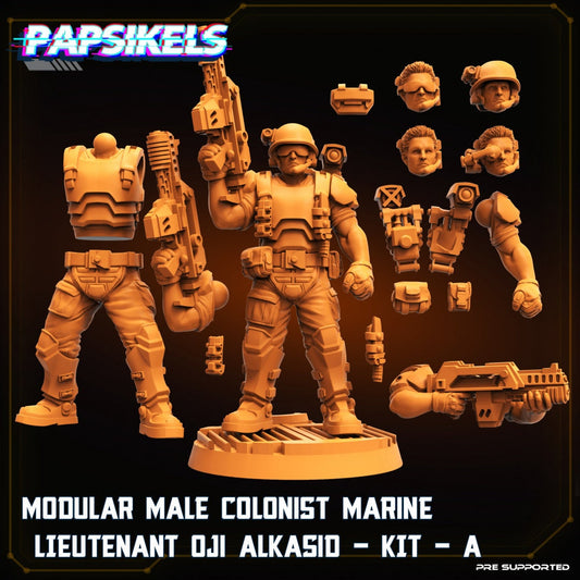 Modular Male Colonist Marine Lieutenant Oji Alkasid - Kit A, Papsikels, 28mm or 32mm Mini