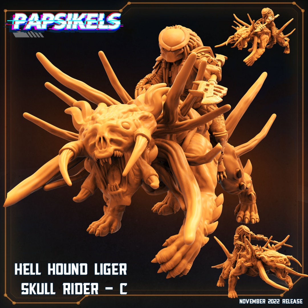 Skull Hunters - Hell Hound Liger Skull Riders, Papsikels, Resin - Tabletop miniature - 32mm