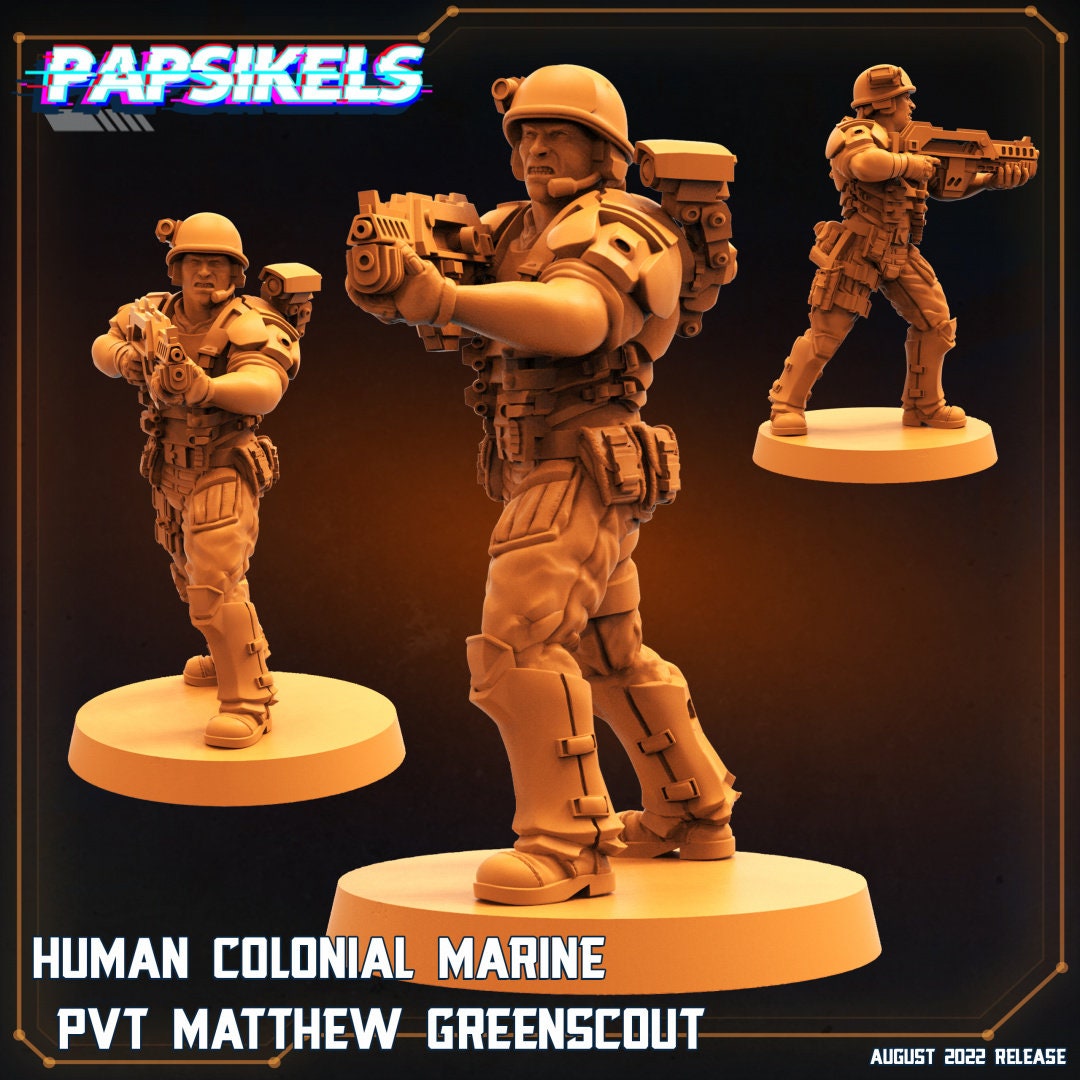 Human Colonian Marine Pvt Matthew Greenscout, Papsikels, 32mm Mini