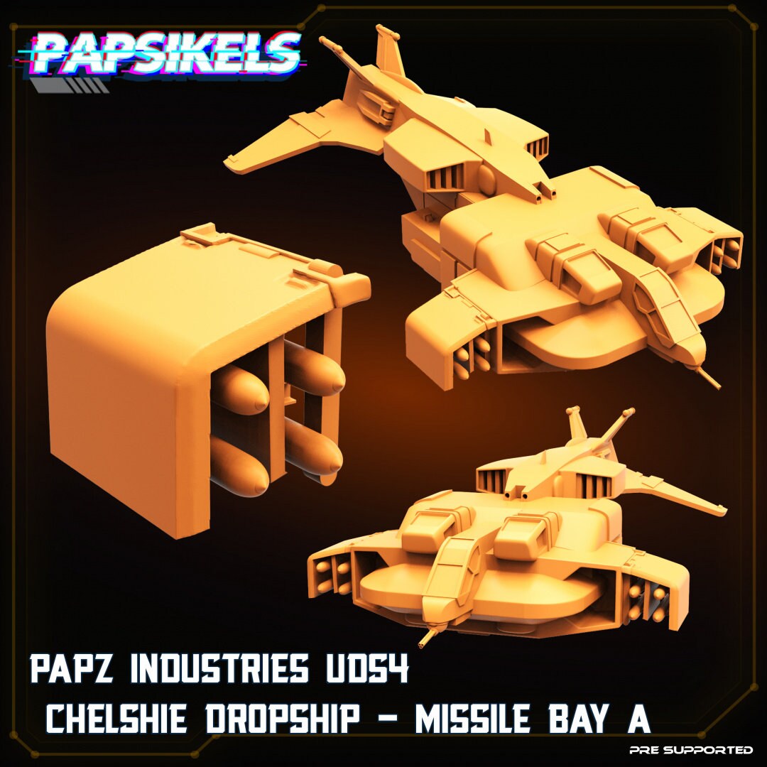 Papz Industries UDS4 Chelshie Dropship, miniature sculpted by Papsikels. Mini wargaming/ Wargames/ TTRPG/ Cyberpunk