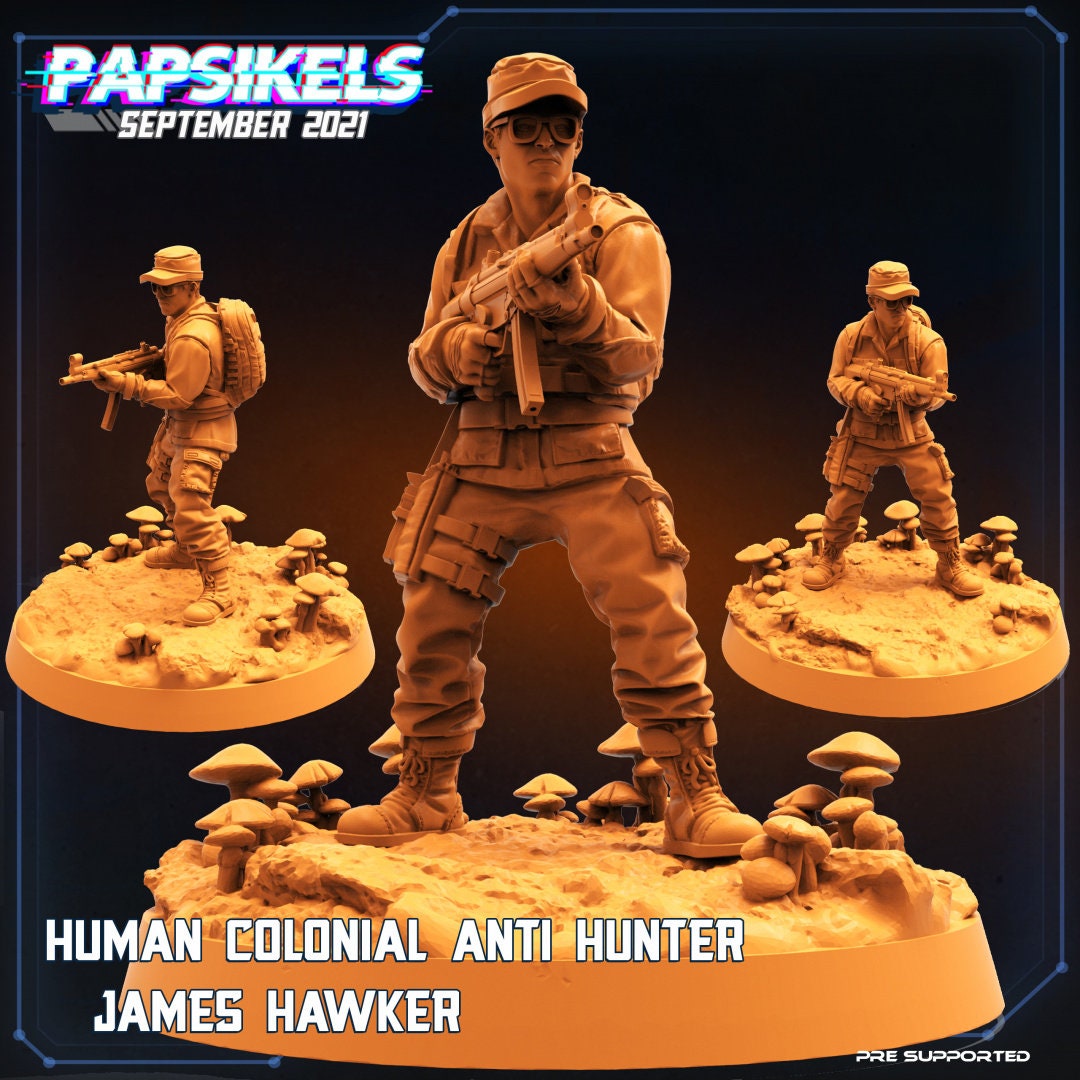 Human Colonial Anti Hunter James Hawker | Skull Hunters | PAPSIKELS | 3D Printed Miniature | 32mm Miniatures