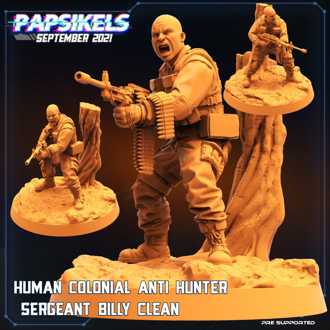 Human Colonial Anti Hunter Billy Clean | Skull Hunters | PAPSIKELS | 3D Printed Miniature | 32mm Miniatures